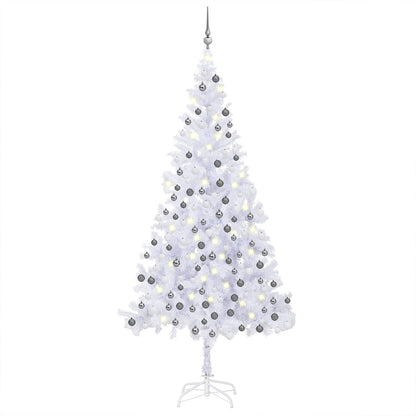 Artificial Pre-lit Christmas Tree with Ball 240 cm White with 300 LEDs&white/grey balls