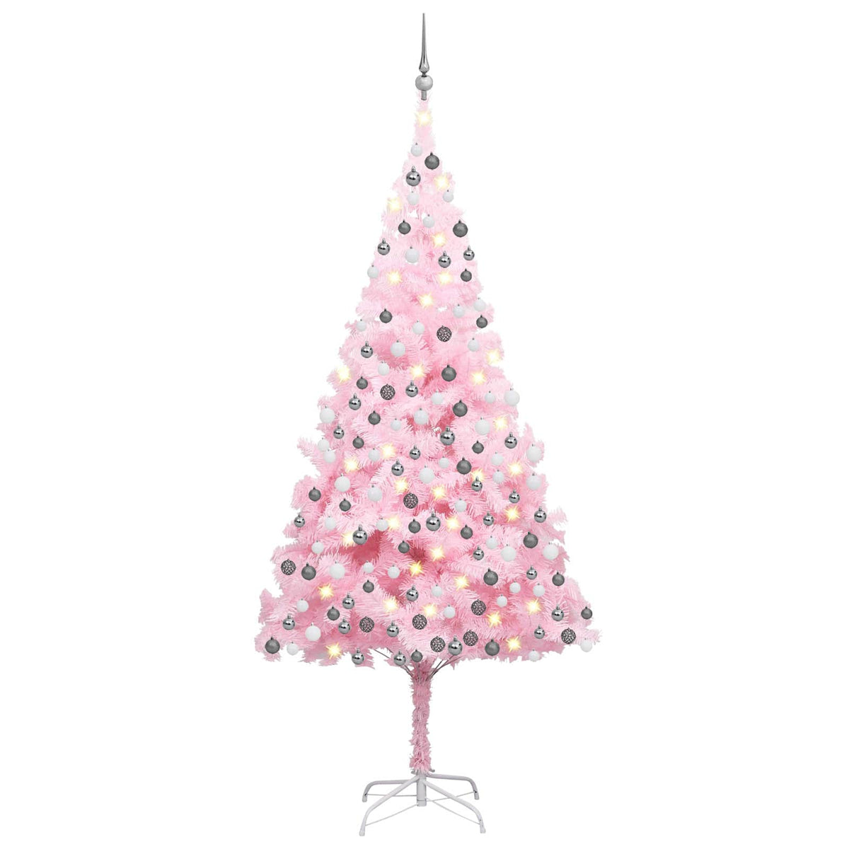 Christmas Tree PVC 210 cm Pink with 300 LEDs&white/grey balls