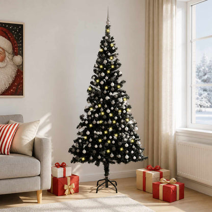 Christmas Tree PVC 210 cm Black with 300 LEDs&white/grey balls
