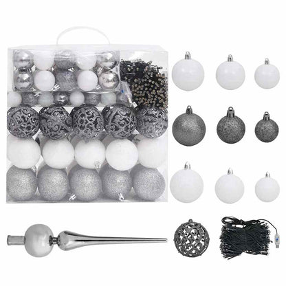 Christmas Tree PVC 210 cm Black with 300 LEDs&white/grey balls
