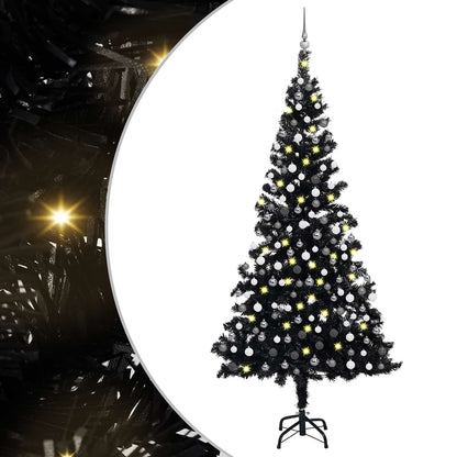 Christmas Tree PVC 210 cm Black with 300 LEDs&white/grey balls
