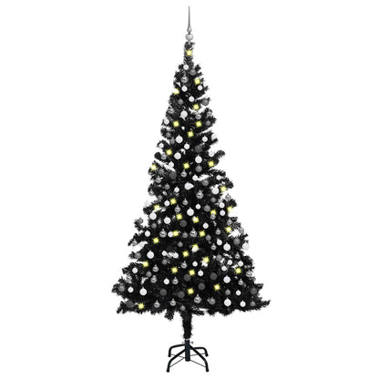 Christmas Tree PVC 210 cm Black with 300 LEDs&white/grey balls
