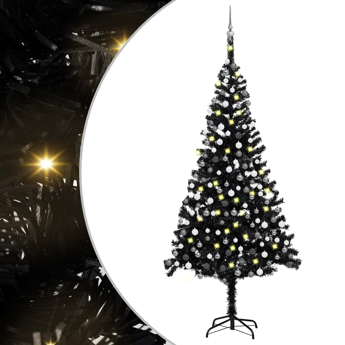 Christmas Tree PVC 240 cm Black with 300 LEDs&white/grey balls