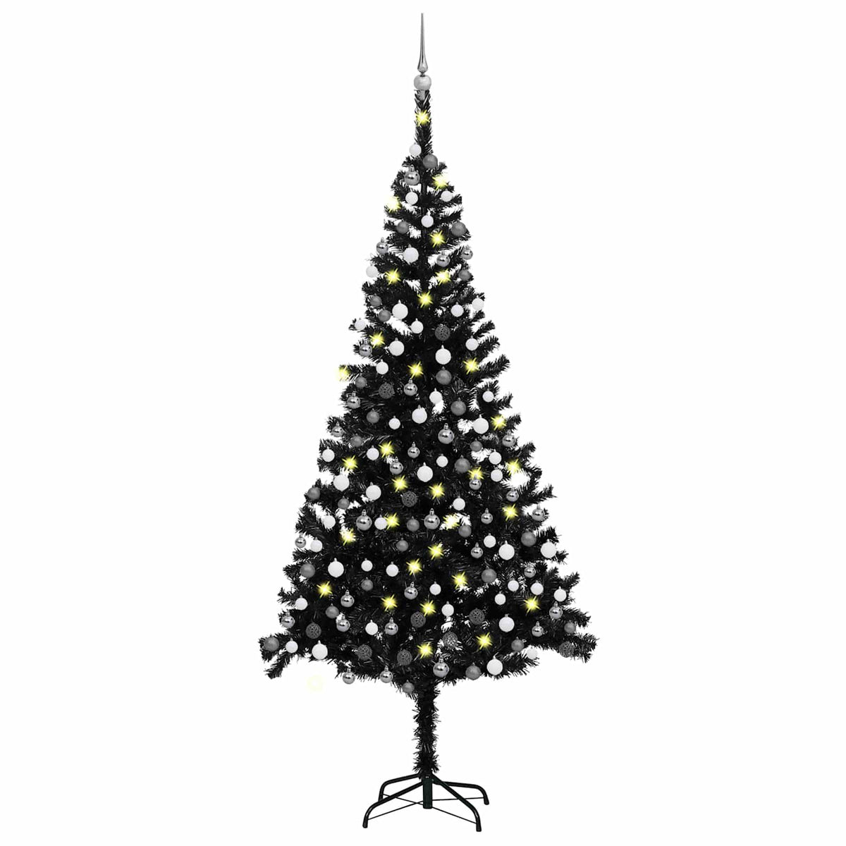 Christmas Tree PVC 240 cm Black with 300 LEDs&white/grey balls