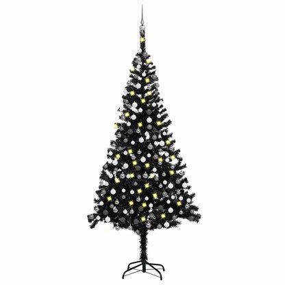 Christmas Tree PVC 240 cm Black with 300 LEDs&white/grey balls