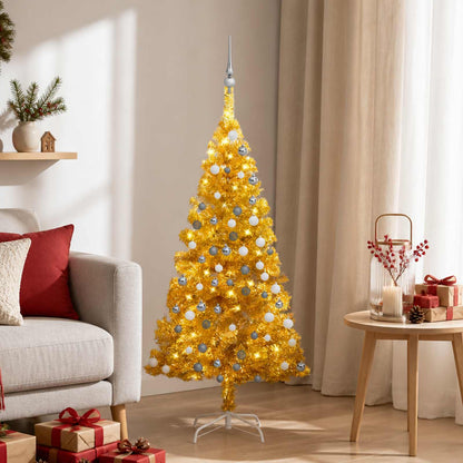 Christmas Tree PET 120 cm Gold with 150 LEDs&white/grey balls