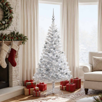 Christmas Tree PET 150 cm Silver with 150 LEDs&white/grey balls