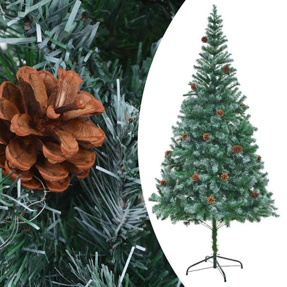 Artificial Christmas Tree Green 210 cm PVC and Steel with 120 white/grey balls