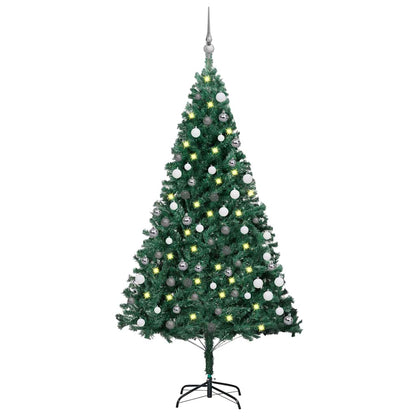 Artificial Christmas Tree with 150 LEDs with Stand Green 120 cm With 61white/grey balls