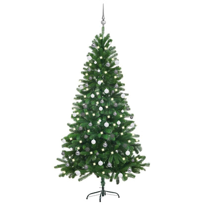 Christmas Tree Green 180 cm PE Length 90 cm with 61 white/grey balls