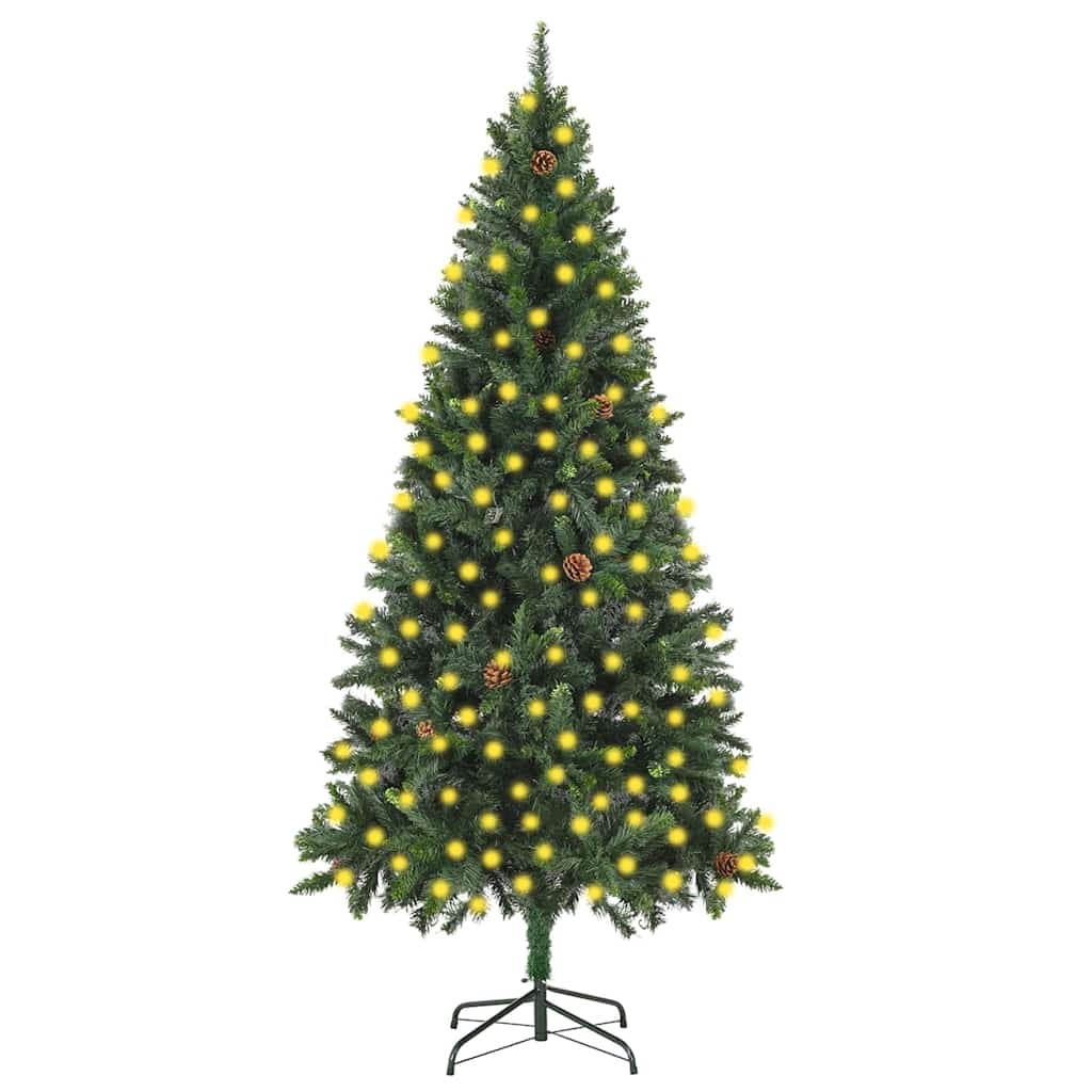 Artificial Pre-lit Christmas Tree with Pine Cones 150 cm Green 210 cm 119 cm