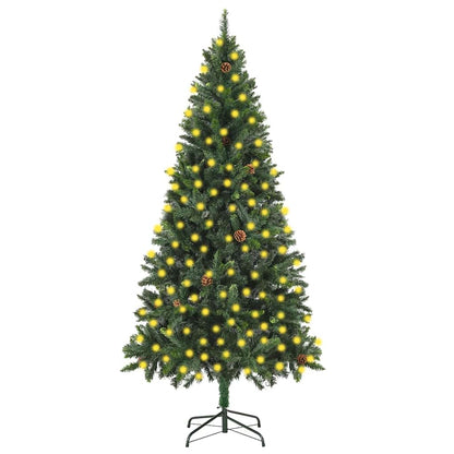 Artificial Pre-lit Christmas Tree with Pine Cones 150 cm Green 210 cm 119 cm