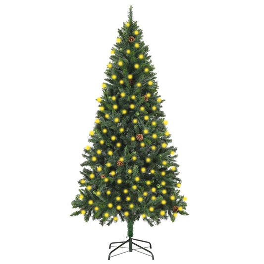 Artificial Pre-lit Christmas Tree with Pine Cones 150 cm Green 210 cm 119 cm