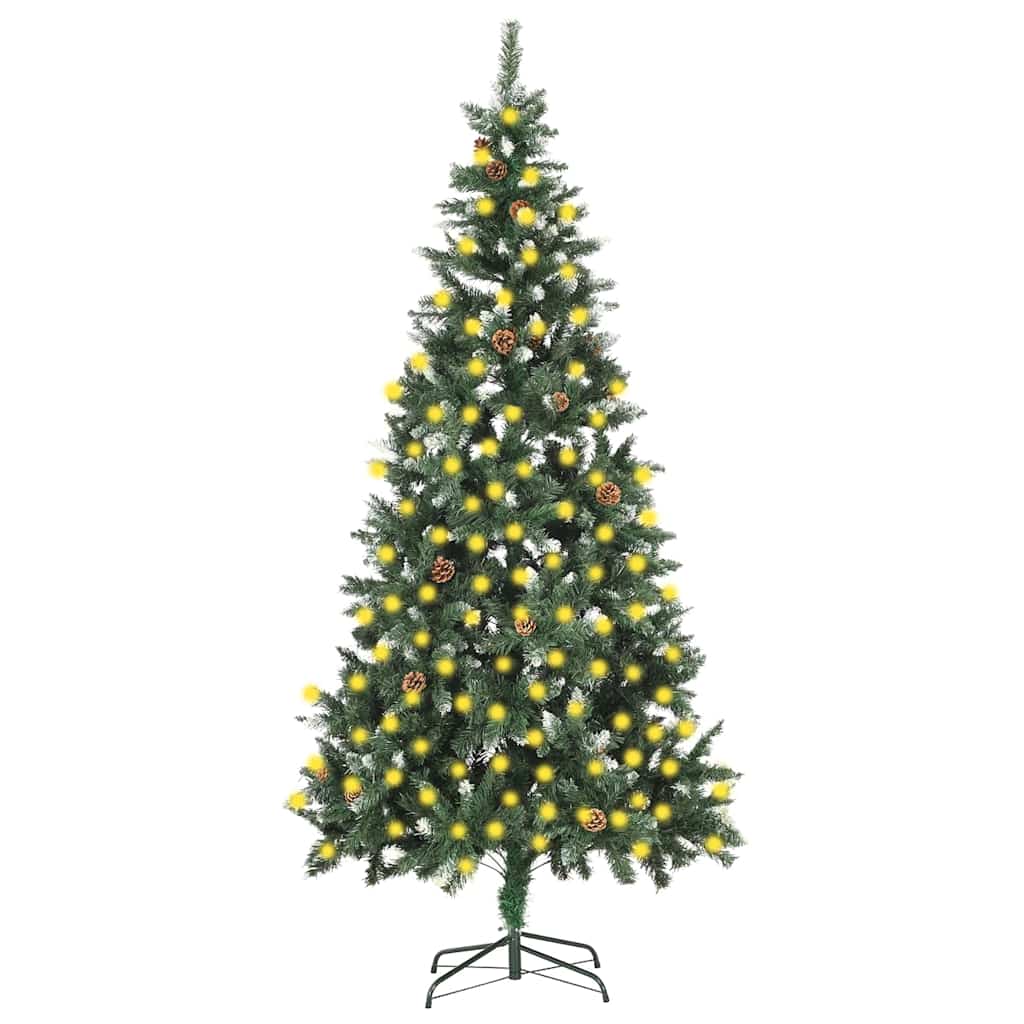 Artificial Pre-lit Christmas Tree with Pine Cones 150 cm Green and white 210 cm 119 cm