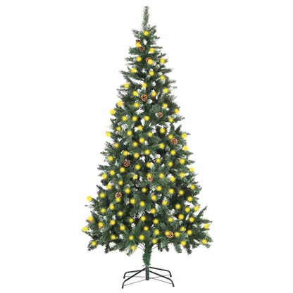 Artificial Pre-lit Christmas Tree with Pine Cones 150 cm Green and white 210 cm 119 cm
