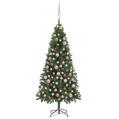 Artificial Pre-lit Christmas Tree Ball Set Pine Cones 210 cm Green and rose 180 cm 104 cm