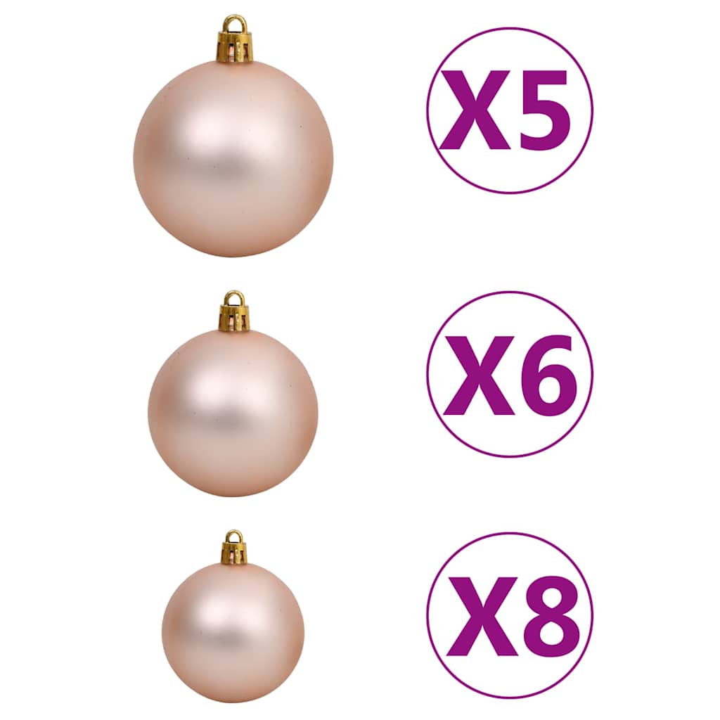 Artificial Pre-lit Christmas Tree Ball Set Pine Cones 210 cm White and rose 150 cm 89 cm