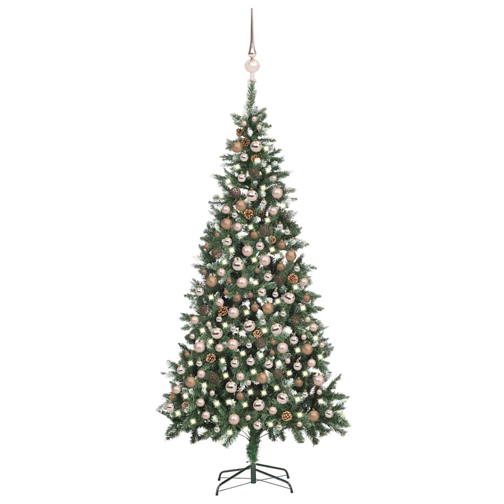 Artificial Pre-lit Christmas Tree Ball Set Pine Cones 210 cm White and rose 210 cm 119 cm