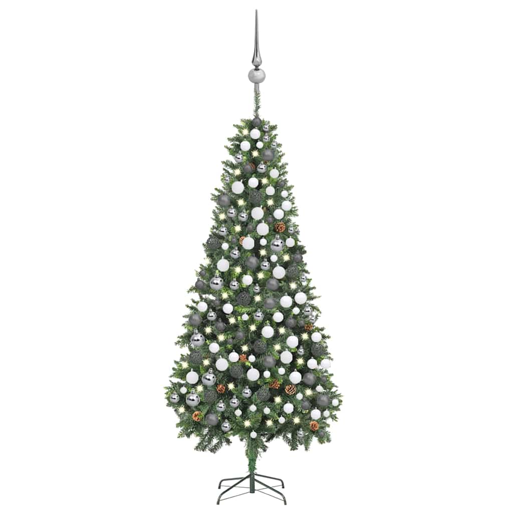 Artificial Pre-lit Christmas Tree Ball Set Pine Cones 210 cm Green and grey 210 cm 119 cm