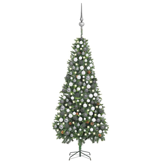 Artificial Pre-lit Christmas Tree Ball Set Pine Cones 210 cm Green and grey 210 cm 119 cm