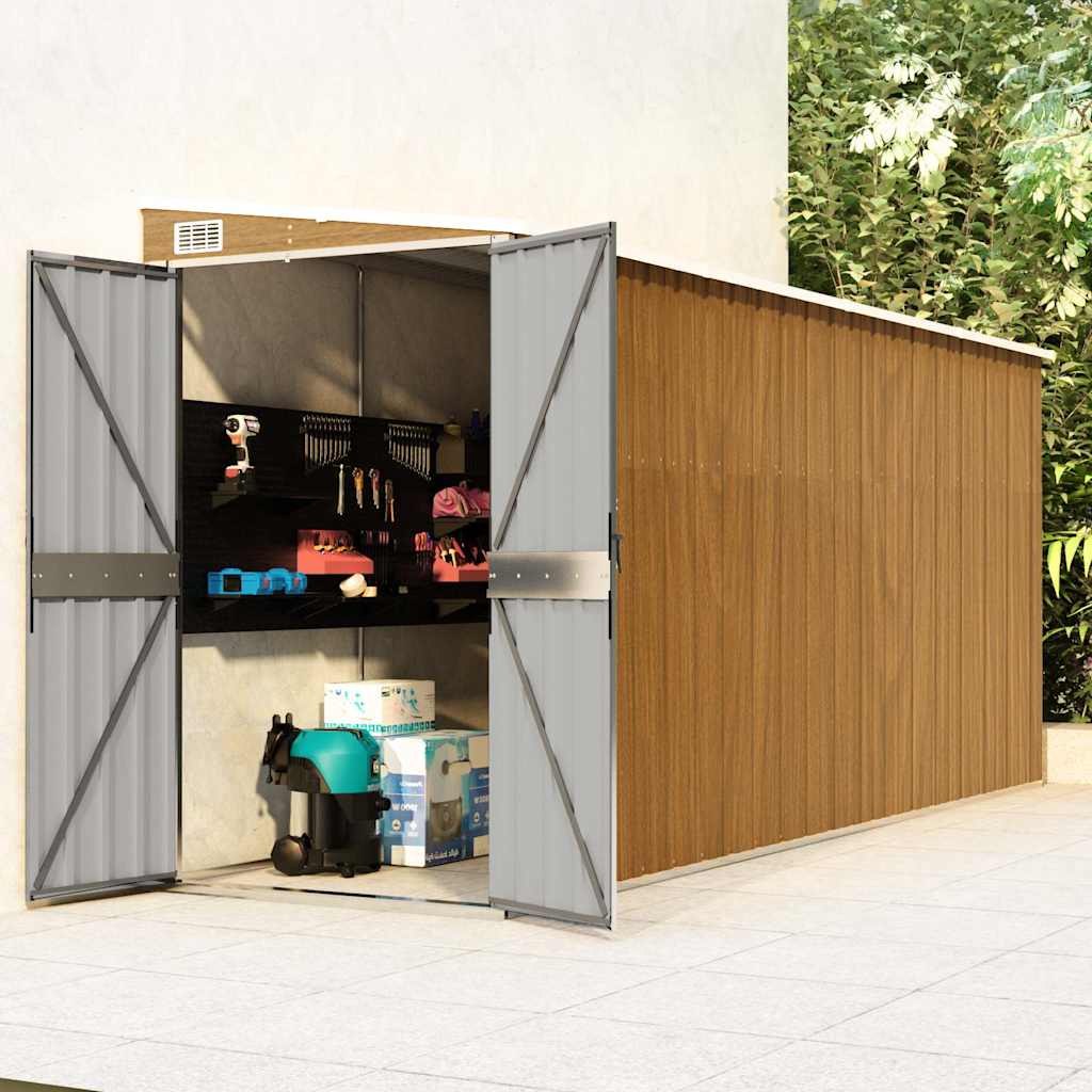 vidaXL Wall-mounted Garden Shed Brown 118x382x178 cm Galvanised Steel 1