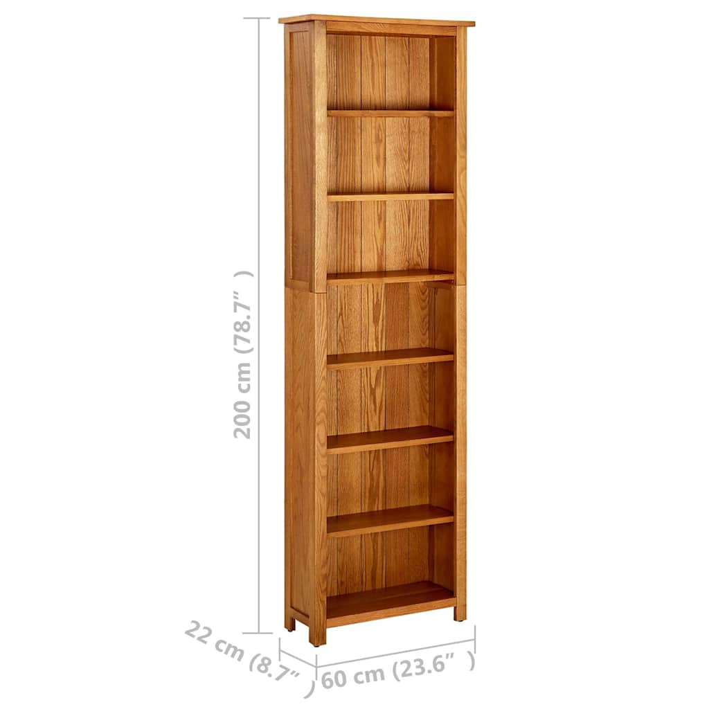 vidaXL Bookcase | Natural Oak | Solid oak wood with oak veneered MDF | Tall 6