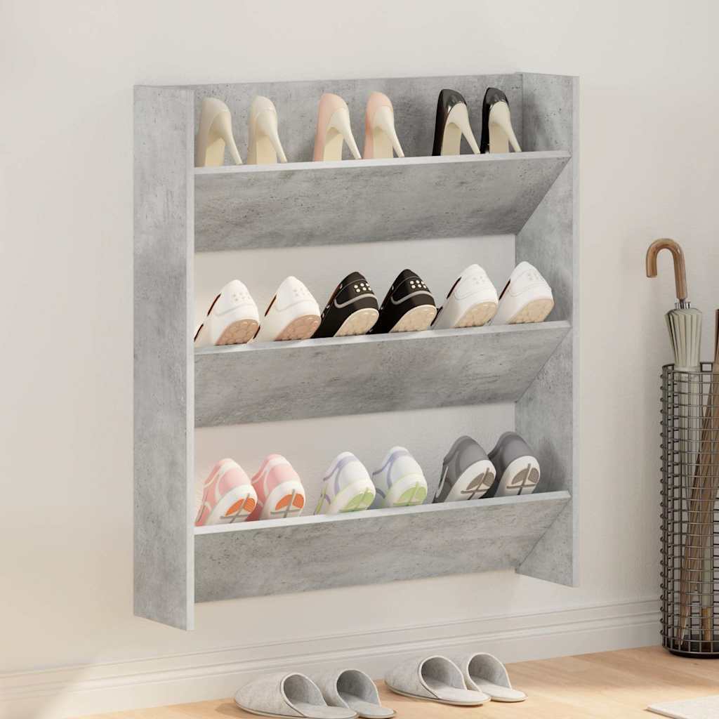 Wall Shoe Cabinet Engineered Wood Width 80 cm Concrete grey 90 cm