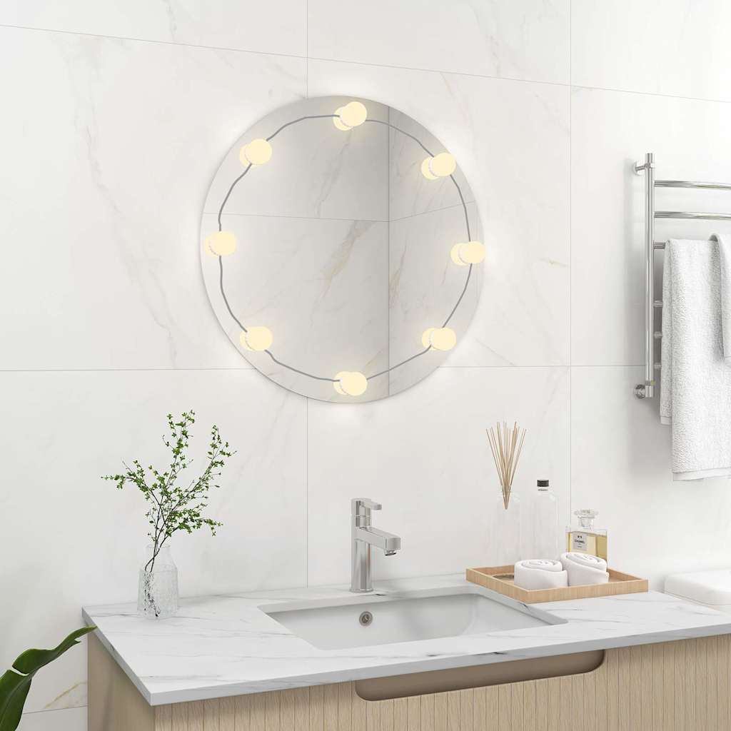 Wall Mirror with LED Lights Round Glass Φ 60 cm