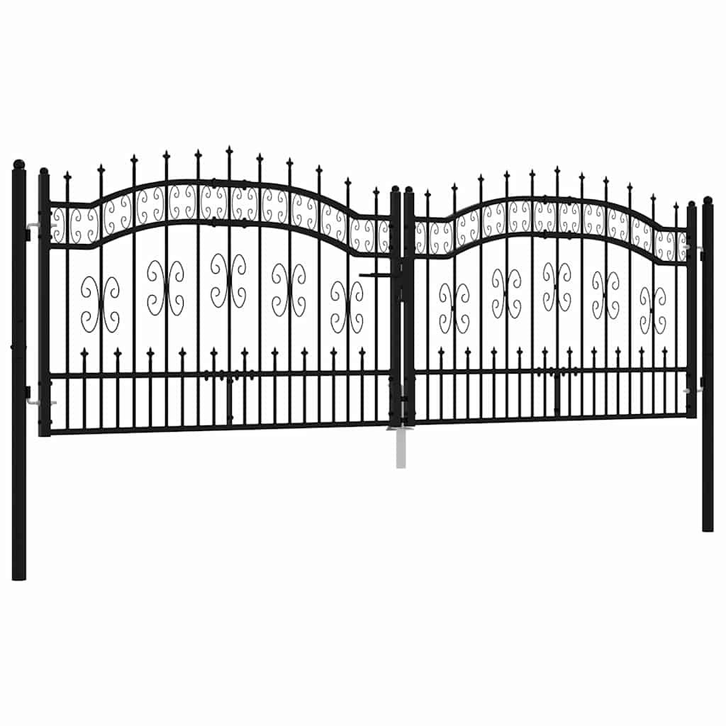 vidaXL Fence Gate "KAMPEN" with Spear Top Black 302x100 cm Steel 2