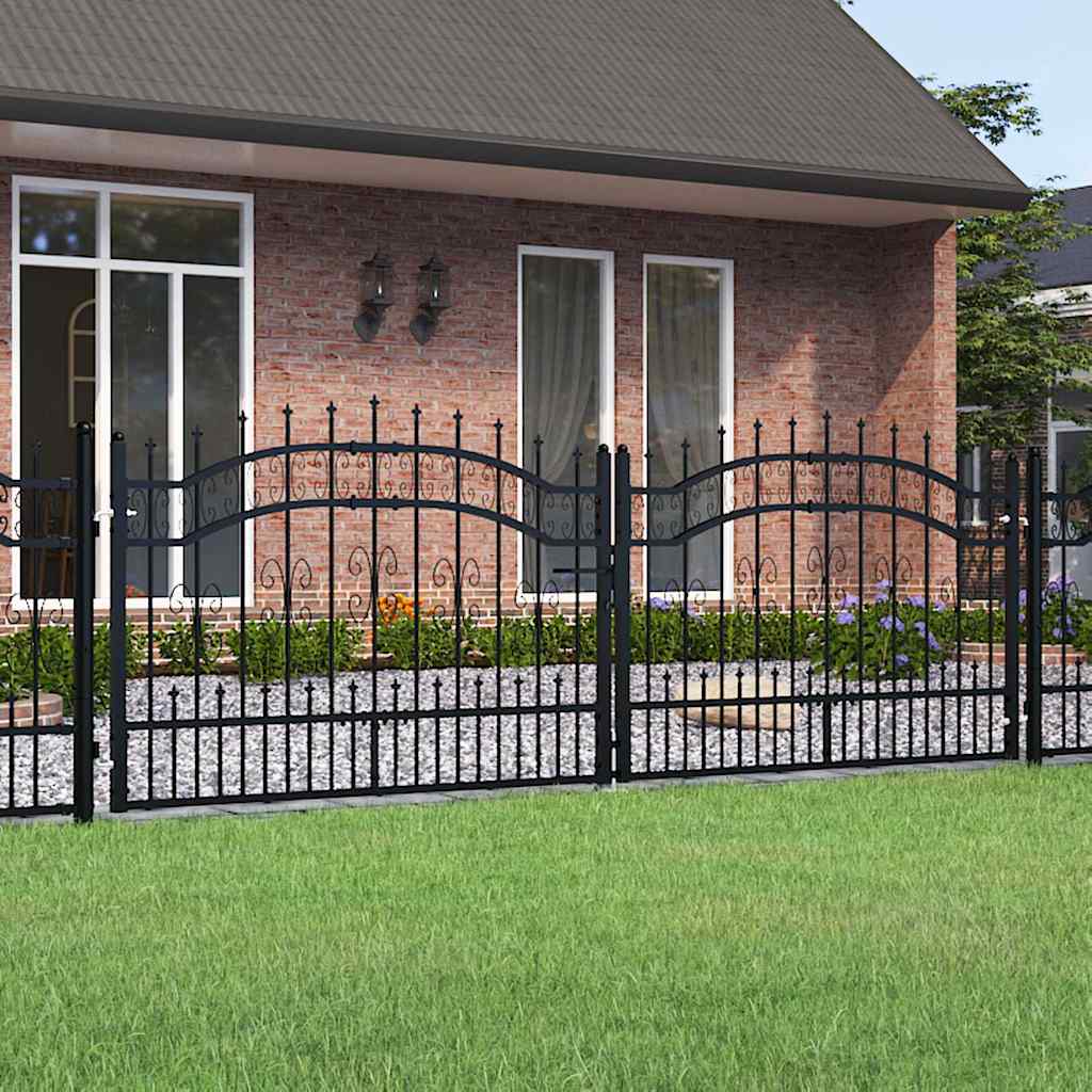 vidaXL Fence Gate "KAMPEN" with Spear Top Black 302x100 cm Steel 1