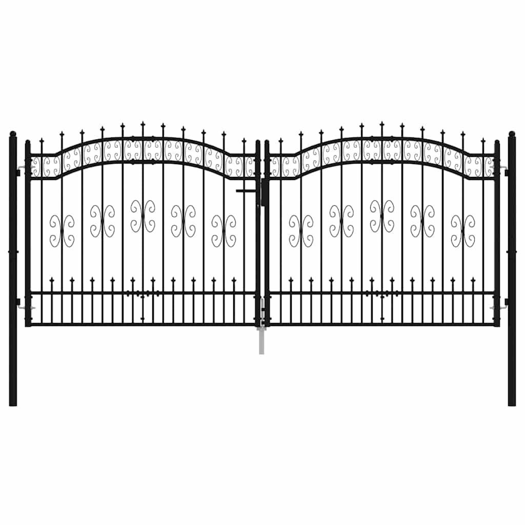 vidaXL Fence Gate "KAMPEN" with Spear Top Black 302x125 cm Steel 3