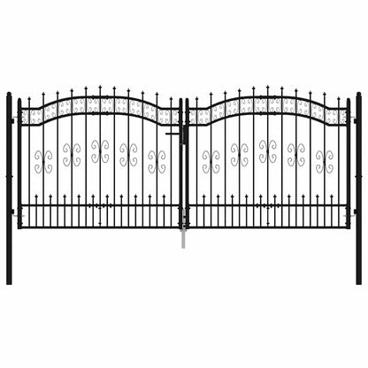 vidaXL Fence Gate "KAMPEN" with Spear Top Black 302x125 cm Steel 3