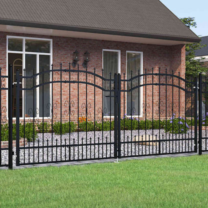 vidaXL Fence Gate "KAMPEN" with Spear Top Black 302x125 cm Steel 1