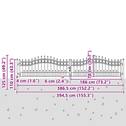vidaXL Fence Gate "KAMPEN" with Spear Top Black 394,5x78 cm Steel 6
