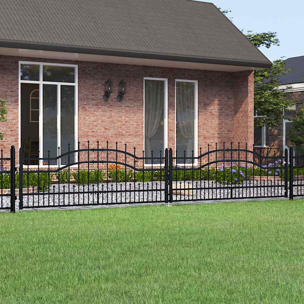 vidaXL Fence Gate "KAMPEN" with Spear Top Black 394,5x78 cm Steel 1