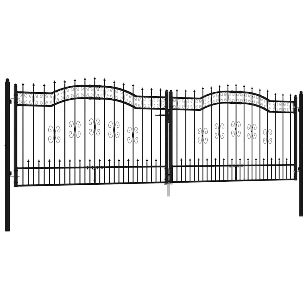 vidaXL Fence Gate "KAMPEN" with Spear Top Black 394,5x125 cm Steel 2