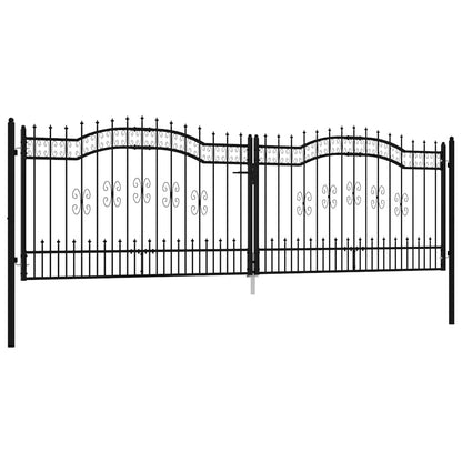 vidaXL Fence Gate "KAMPEN" with Spear Top Black 394,5x125 cm Steel 2