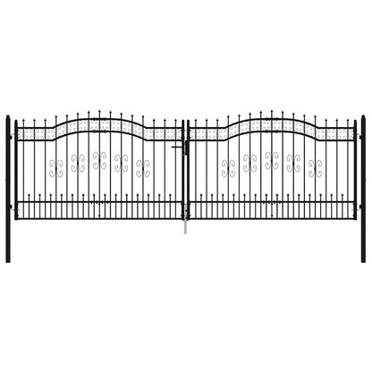 vidaXL Fence Gate "KAMPEN" with Spear Top Black 394,5x125 cm Steel 3