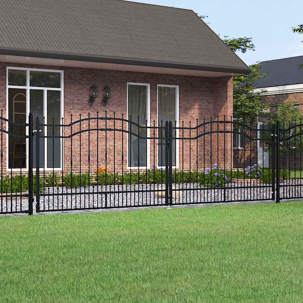 vidaXL Fence Gate "KAMPEN" with Spear Top Black 394,5x125 cm Steel 1