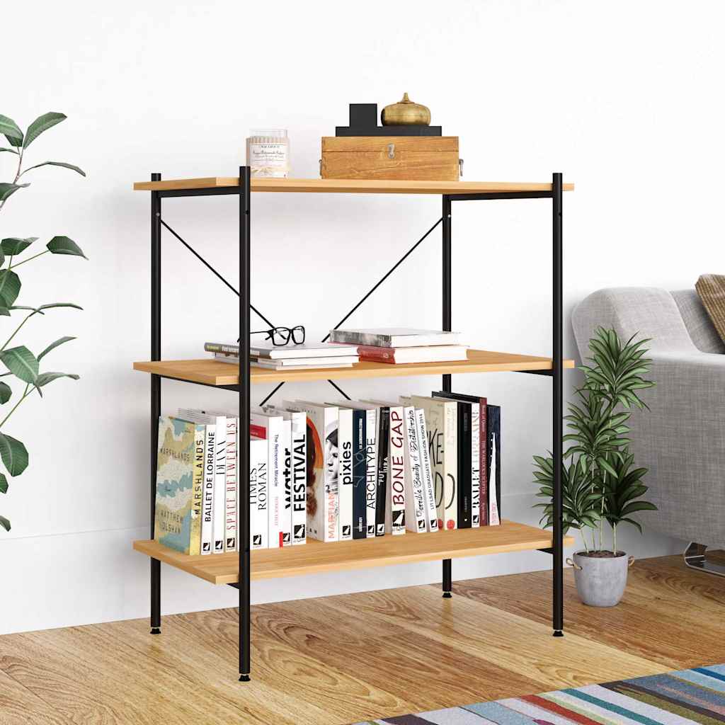 3-Tier Shelving Unit 80x40x92 cm Black and oak 92 cm