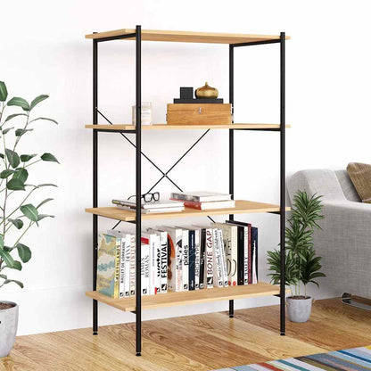 3-Tier Shelving Unit 80x40x92 cm Black and oak 130 cm