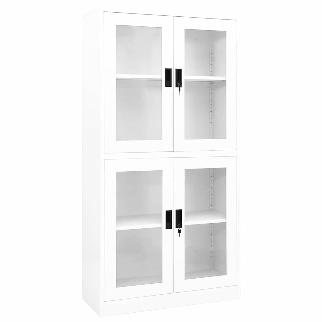 vidaXL Office Cabinet | White | Steel, Tempered Glass | Medium | Office Cabinet 1