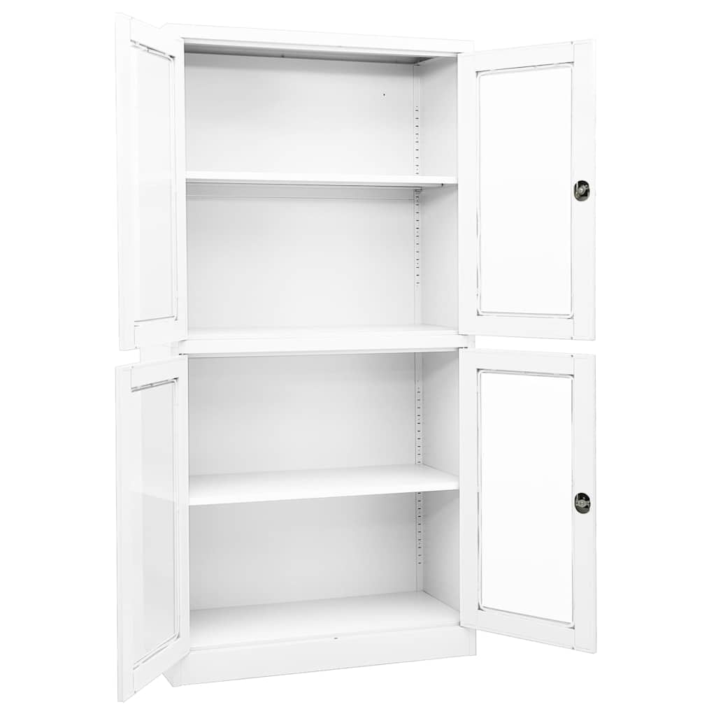 vidaXL Office Cabinet | White | Steel, Tempered Glass | Medium | Office Cabinet 2