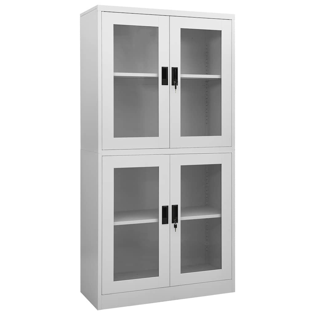 vidaXL Office Cabinet | Light Grey | Steel, Tempered Glass | Large 1