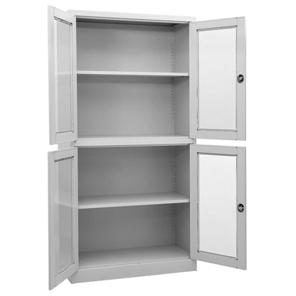 vidaXL Office Cabinet | Light Grey | Steel, Tempered Glass | Large 2