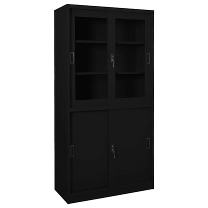 vidaXL Office Cabinet with Sliding Door Black 90x40x180 cm Steel 1
