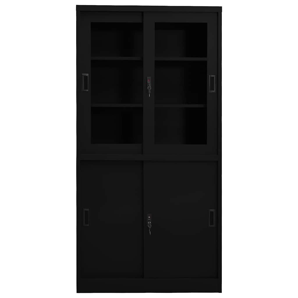 vidaXL Office Cabinet with Sliding Door Black 90x40x180 cm Steel 2
