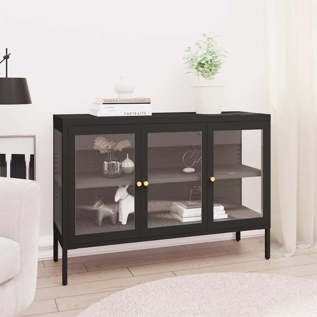 336067 vidaXL Sideboard Black 105x35x70 cm Steel and Glass 1