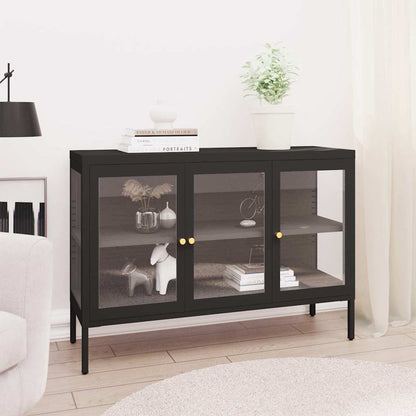 336067 vidaXL Sideboard Black 105x35x70 cm Steel and Glass 1