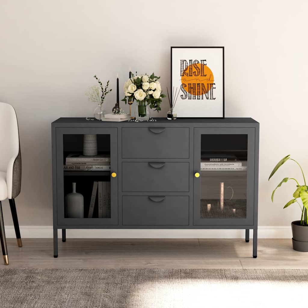 336078 vidaXL Sideboard Anthracite 105x35x70 cm Steel and Tempered Glass 1